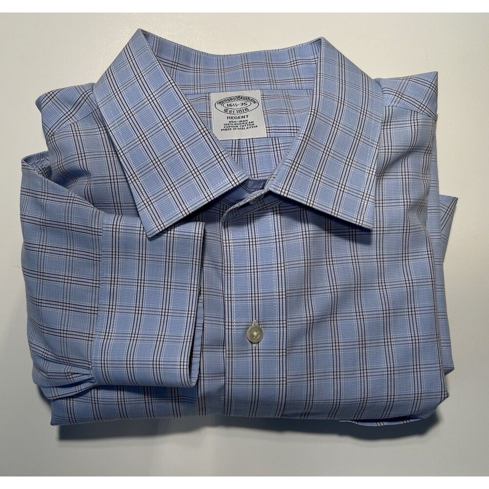 Brooks Brothers Regent Men’s Dress Shirt Size L Large 16.5/35 Blue Check Supima